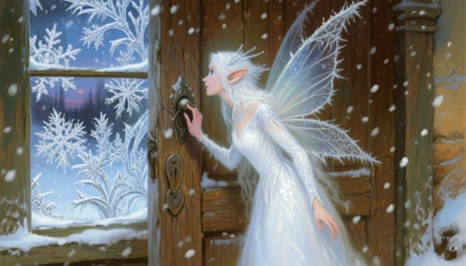 Whimsical Fairy Greets Winter's First Snowfall
