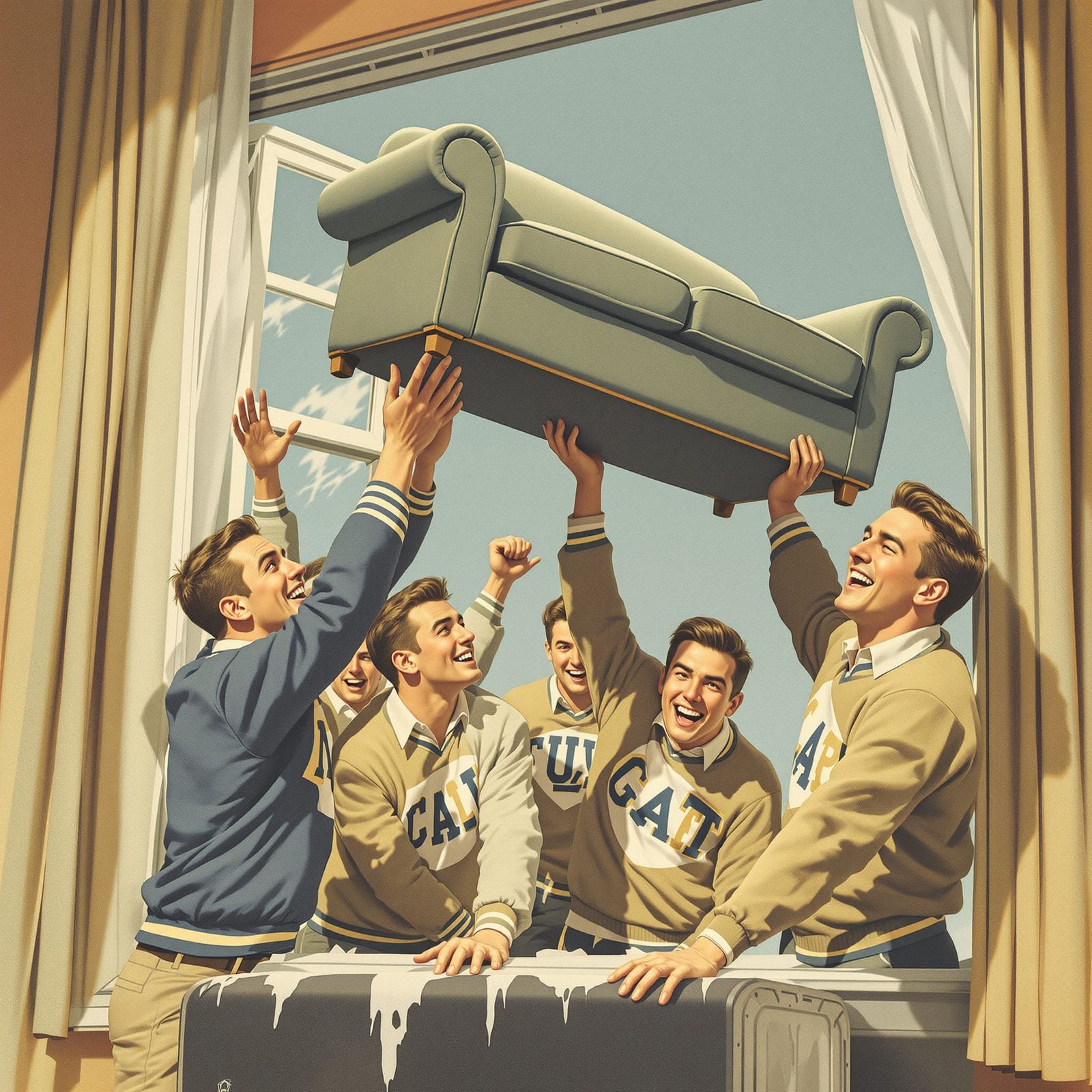 1950s Students Toss Sofa in Retro Magazine Style