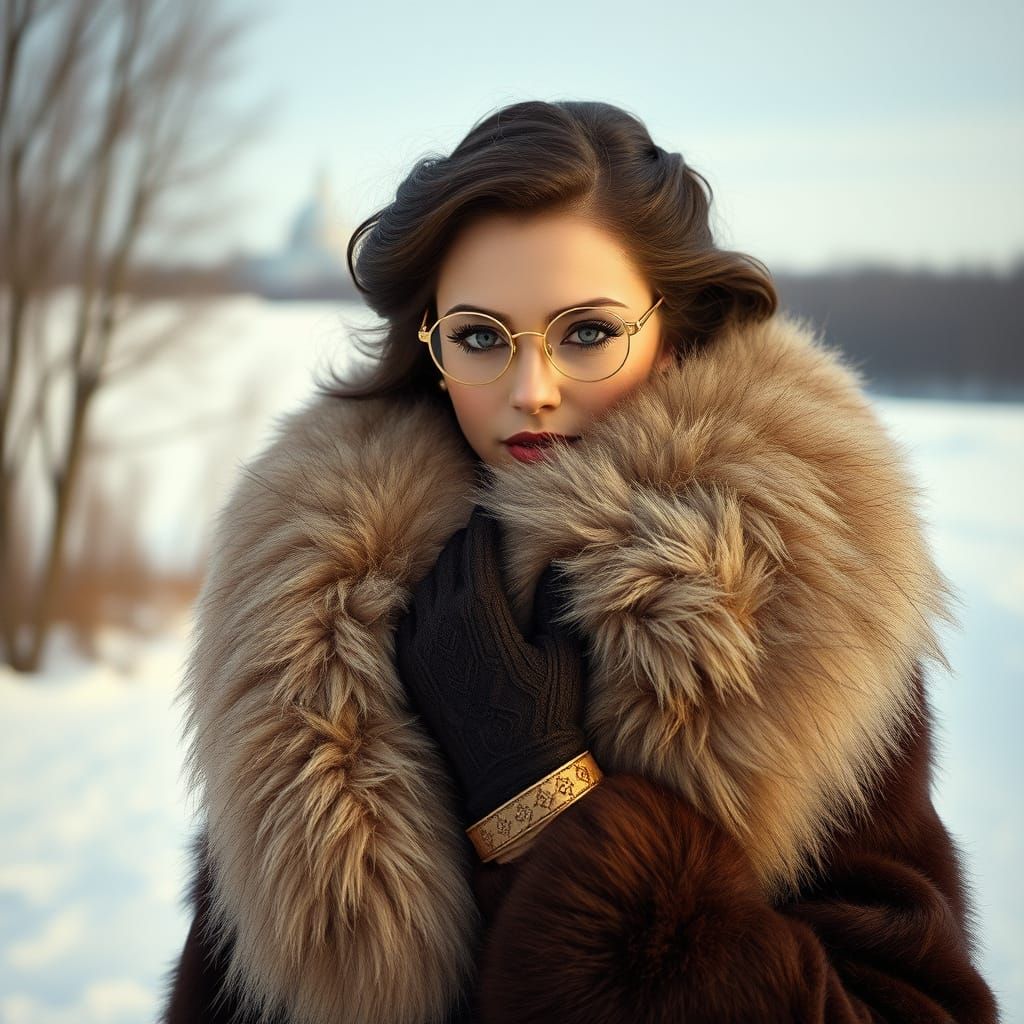 Elegant Woman in Fur Coat, Russian Aristocracy Style
