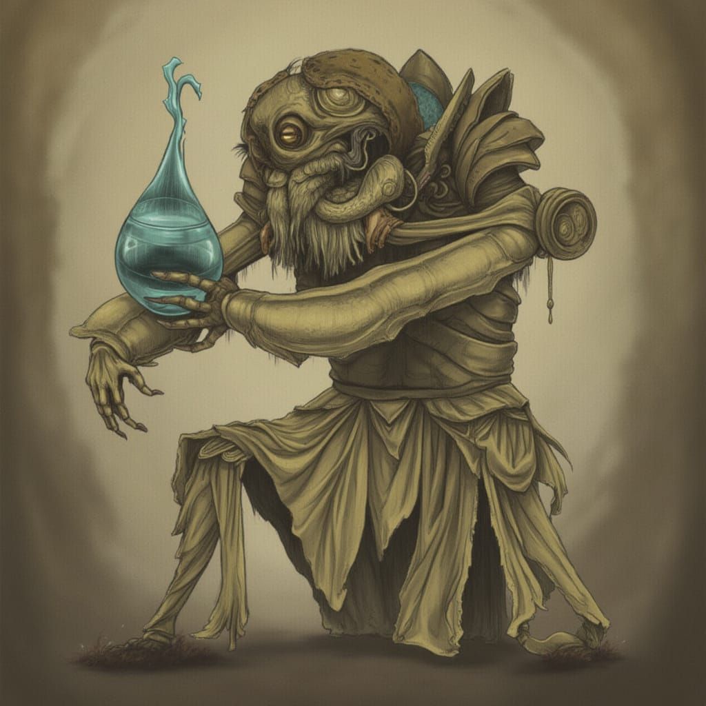 Cute Robot Holding a Fishbowl