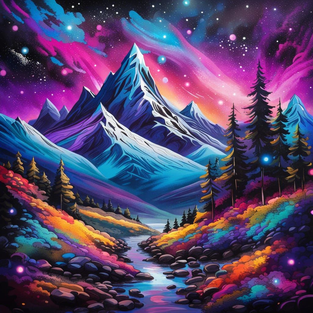 Mountain Valley Galaxy in Graffiti Splash Art