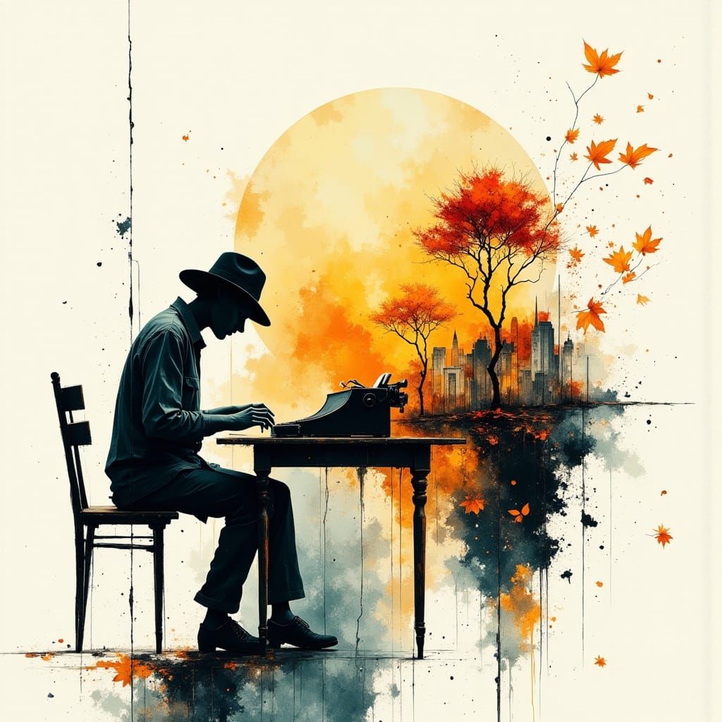 Writer's Evolving Cityscape: A Surreal Double Exposure