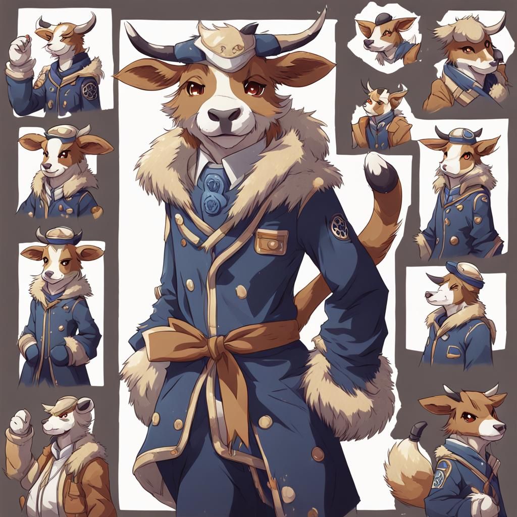 Detailed Furry Anthro Cow in Anime Style