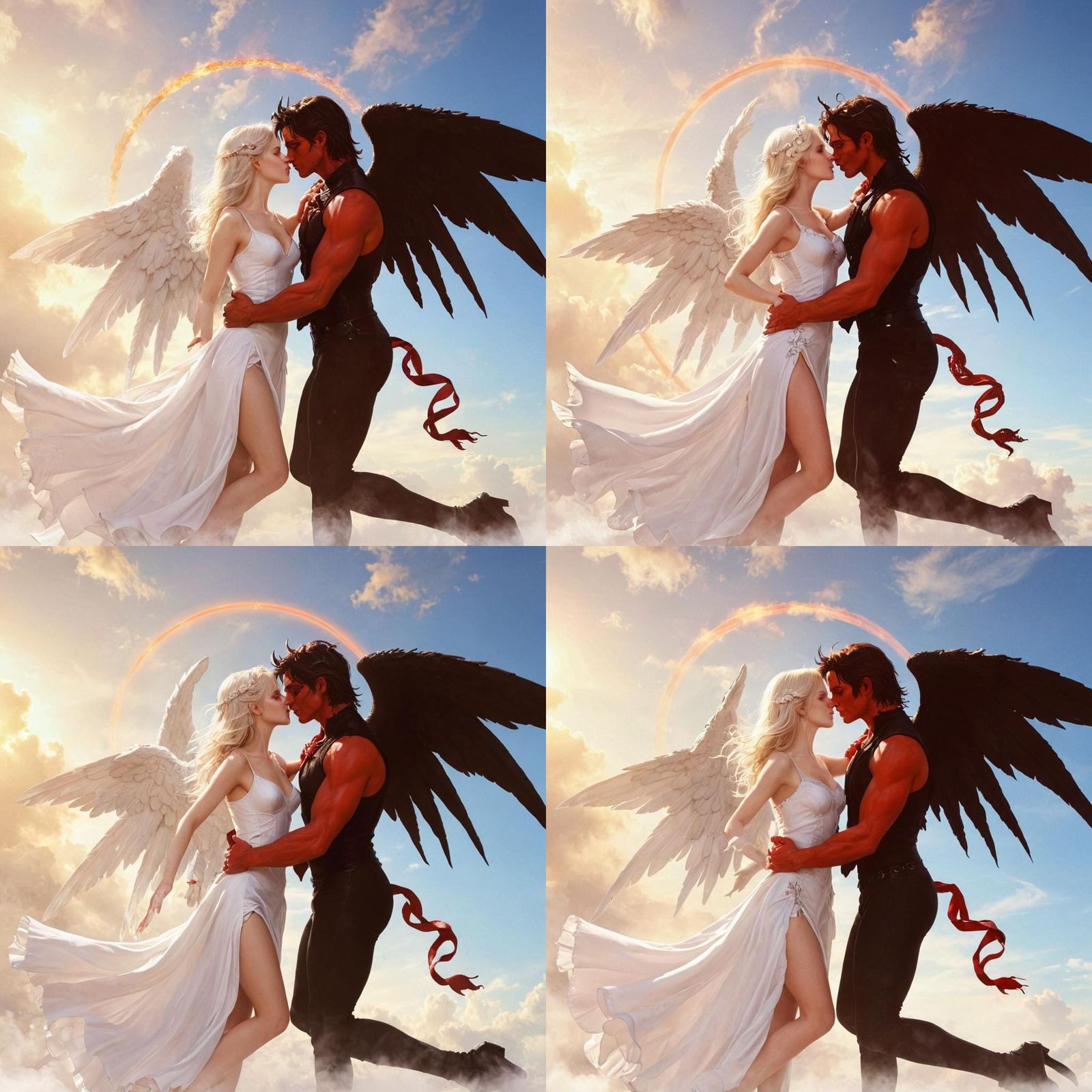Romantic Kiss: Angel and Demon Embrace