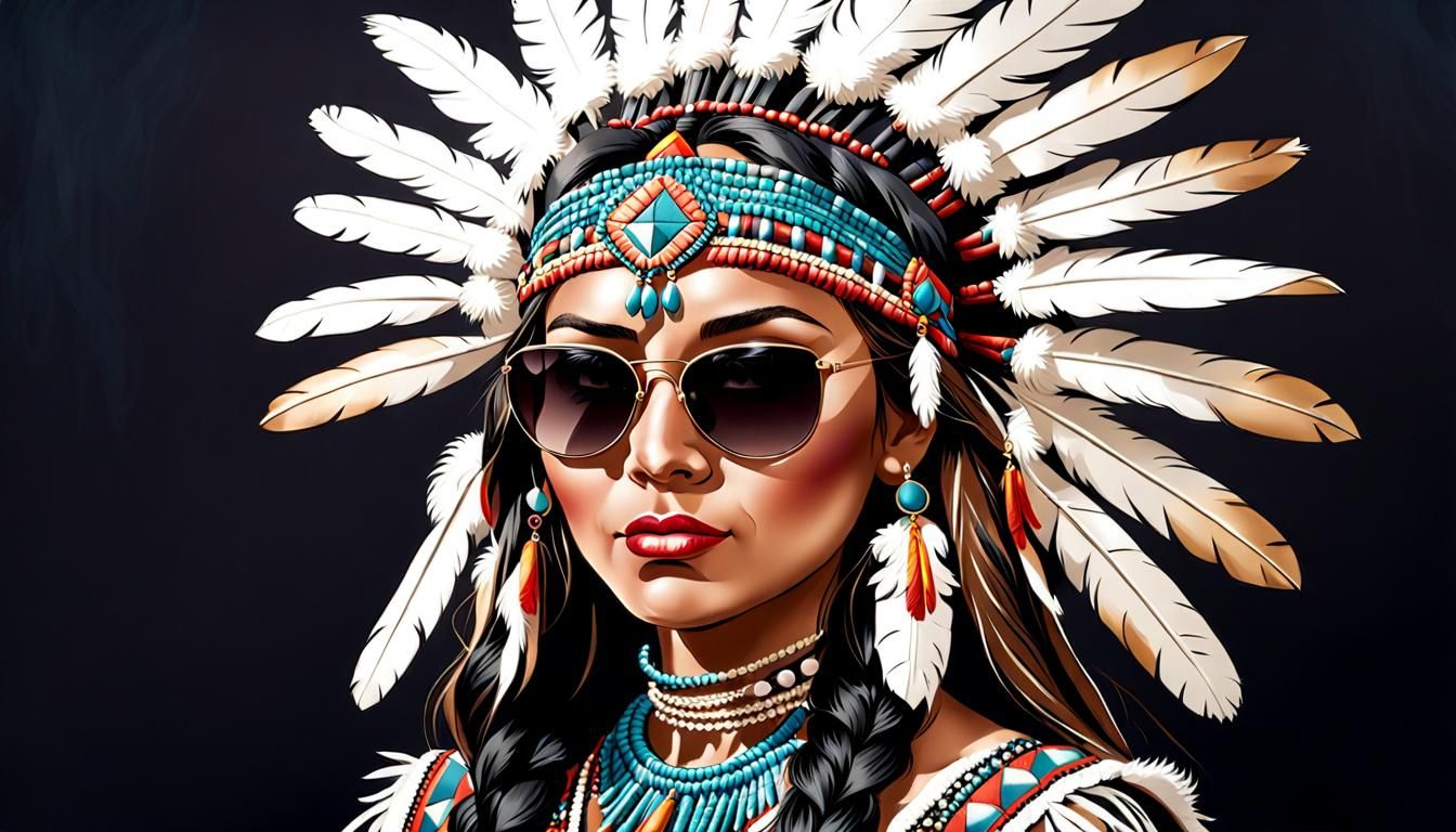 Victorian Portrait: Native American Woman in Sunglasses