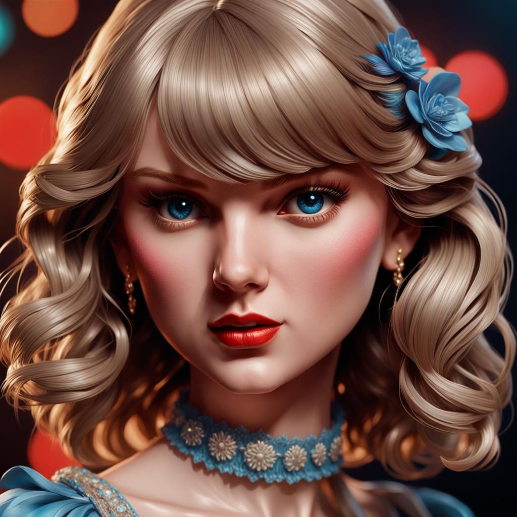 Porcelain Taylor Swift Doll Portrait in Art Nouveau Style