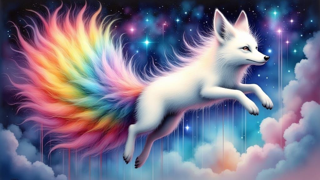 Nine-Tailed Fox Leaps Creating Rainbow Streak