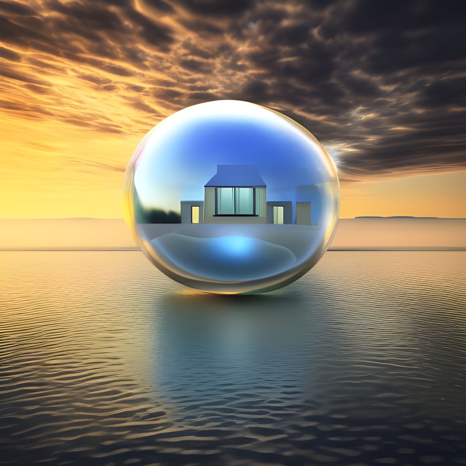 Bubble House Floating in Sky: Photorealistic 3D Render