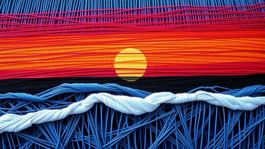Vibrant Sunset Coastline in Intricate String Art