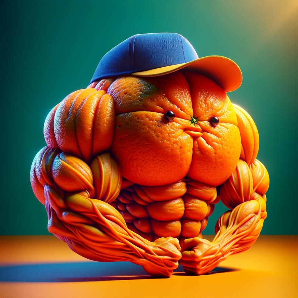 Muscular Orange Character Wearing a Cap, Concept Art
