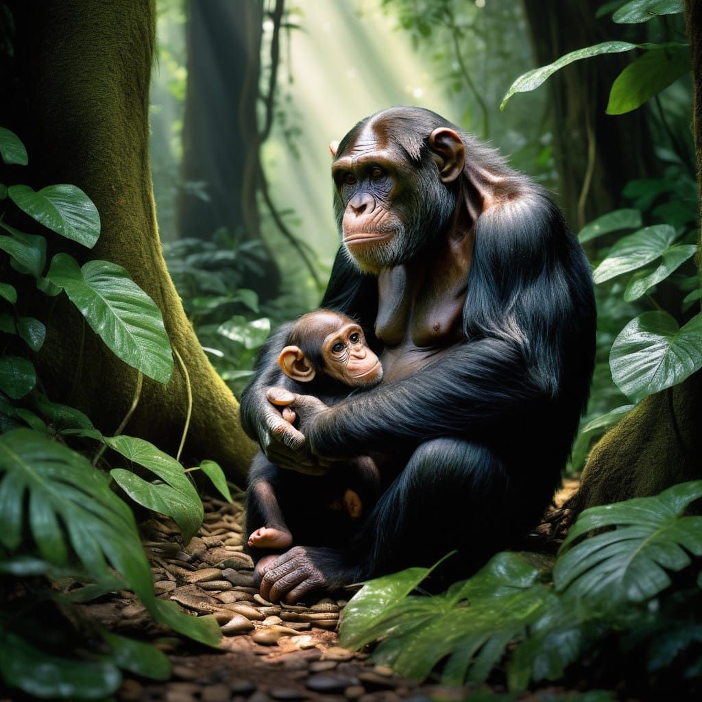 Motherly Love in the Jungle: A Gentle Chimp Teaches Her Baby