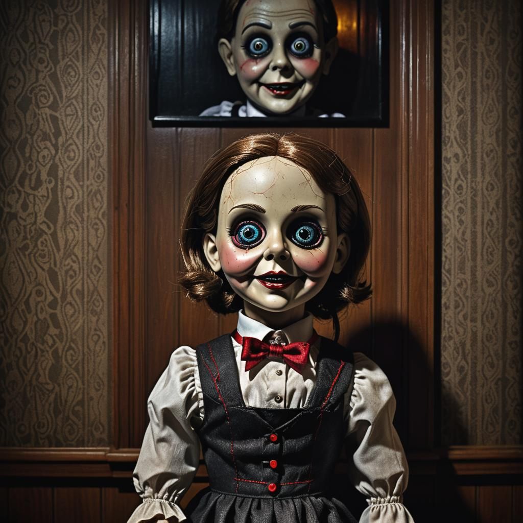 Haunted Ventriloquist Doll in Horror Movie Style