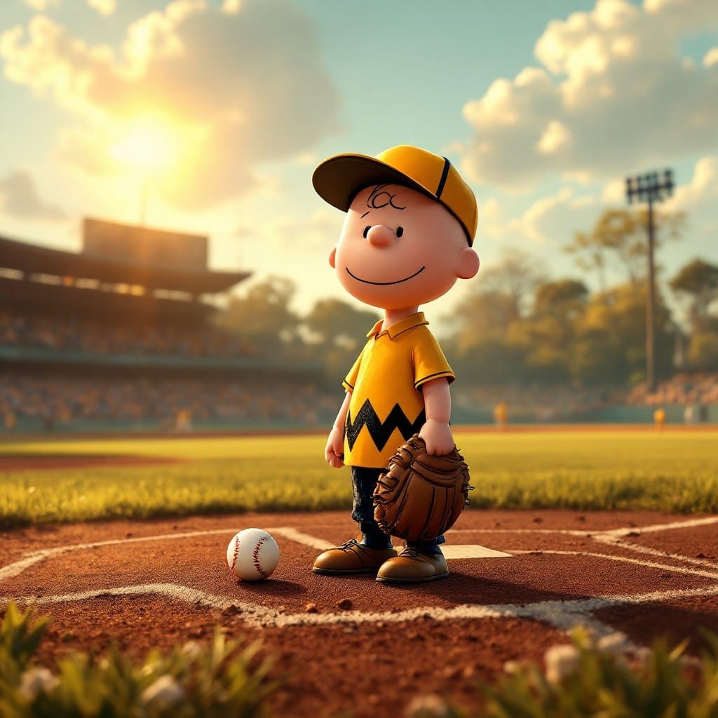 Charlie Brown on Baseball Field in Retro-Futuristic CGI