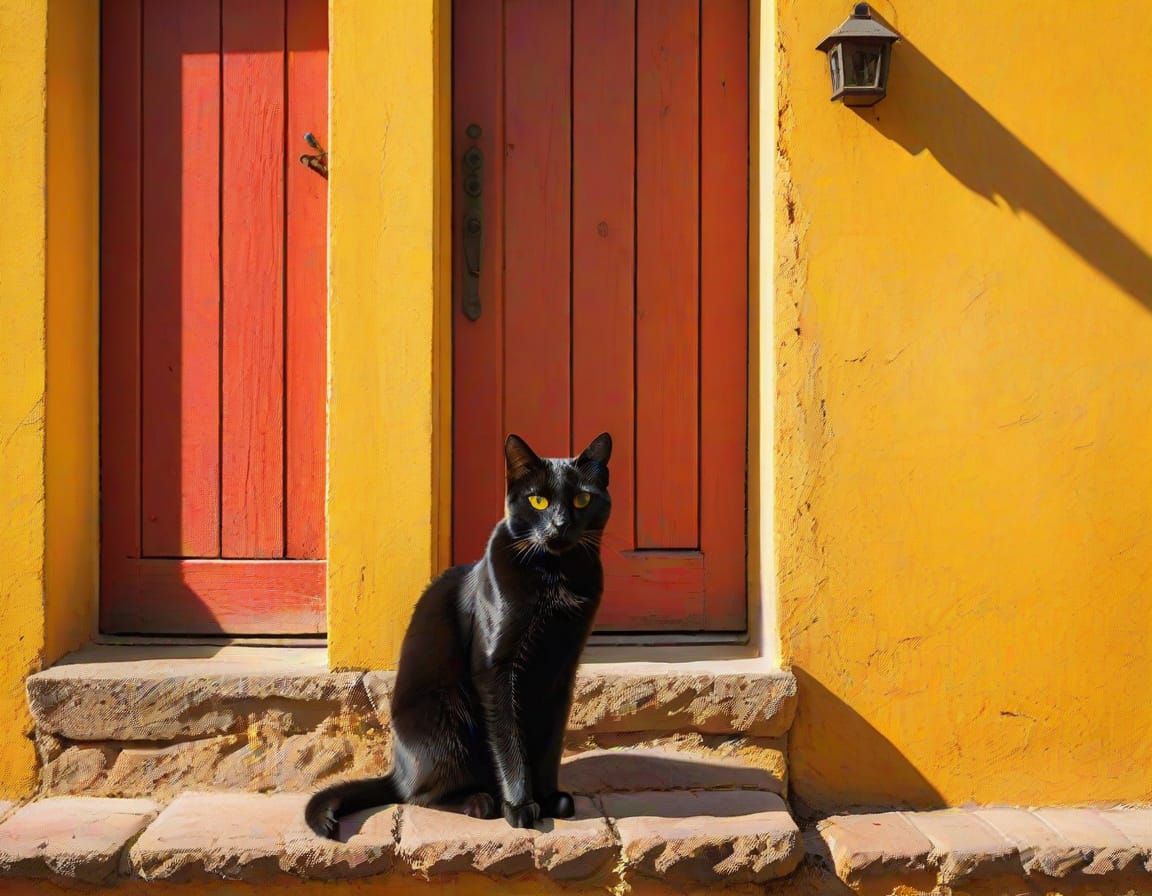 Elegant Black Cat Basks in Warm Ambient Light
