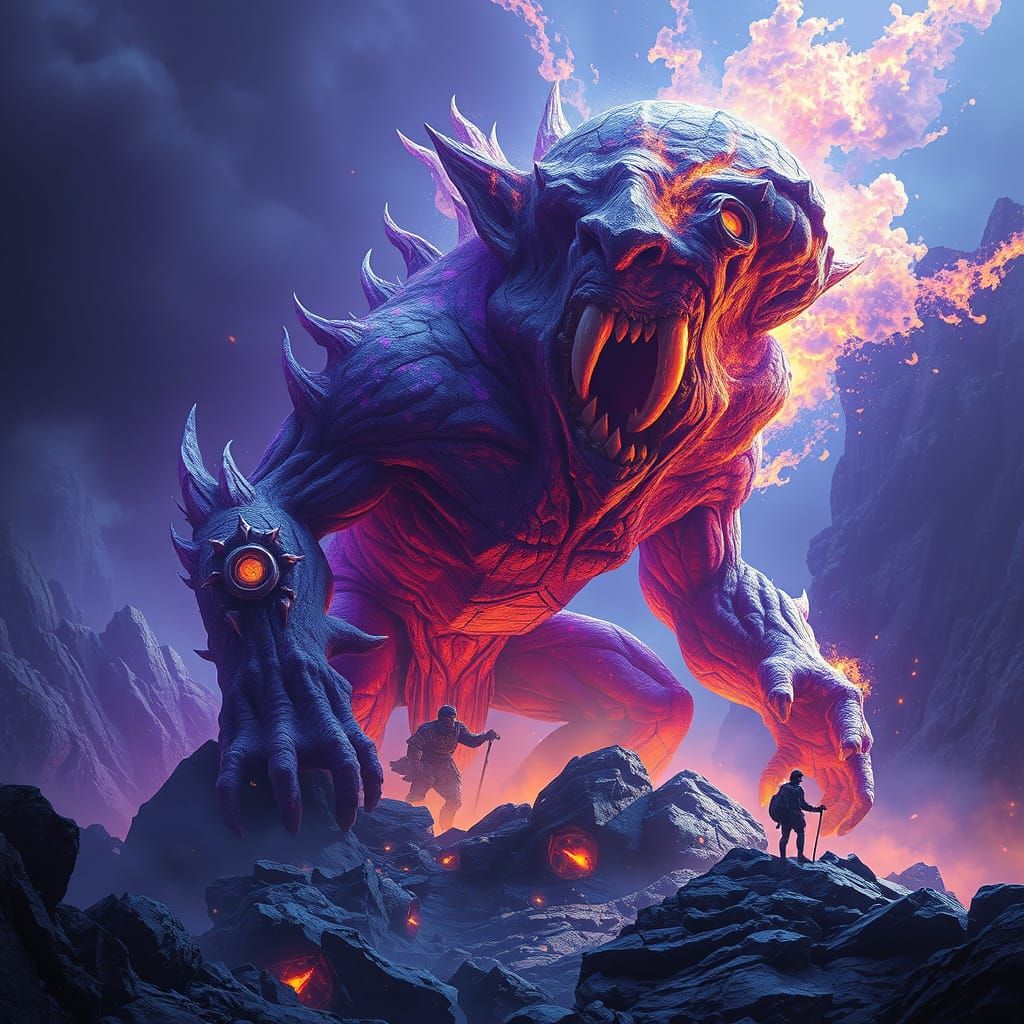 Gigantic Dark Fantasy Rock Troll in Hyperdetailed Art