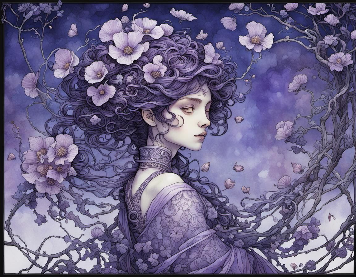 Intricate Translucent Violet Blossom, Fantasy Art