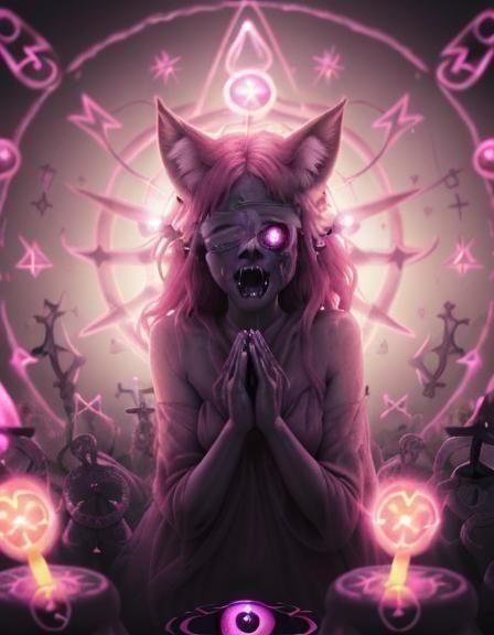 Fox-Eared Girl Praying with Occult Symbols