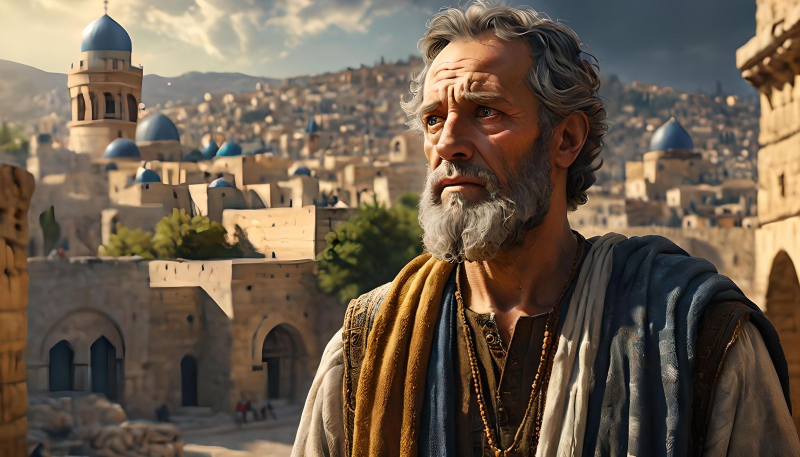 Apostle Peter standing in Jerusalem in ancient Israel.