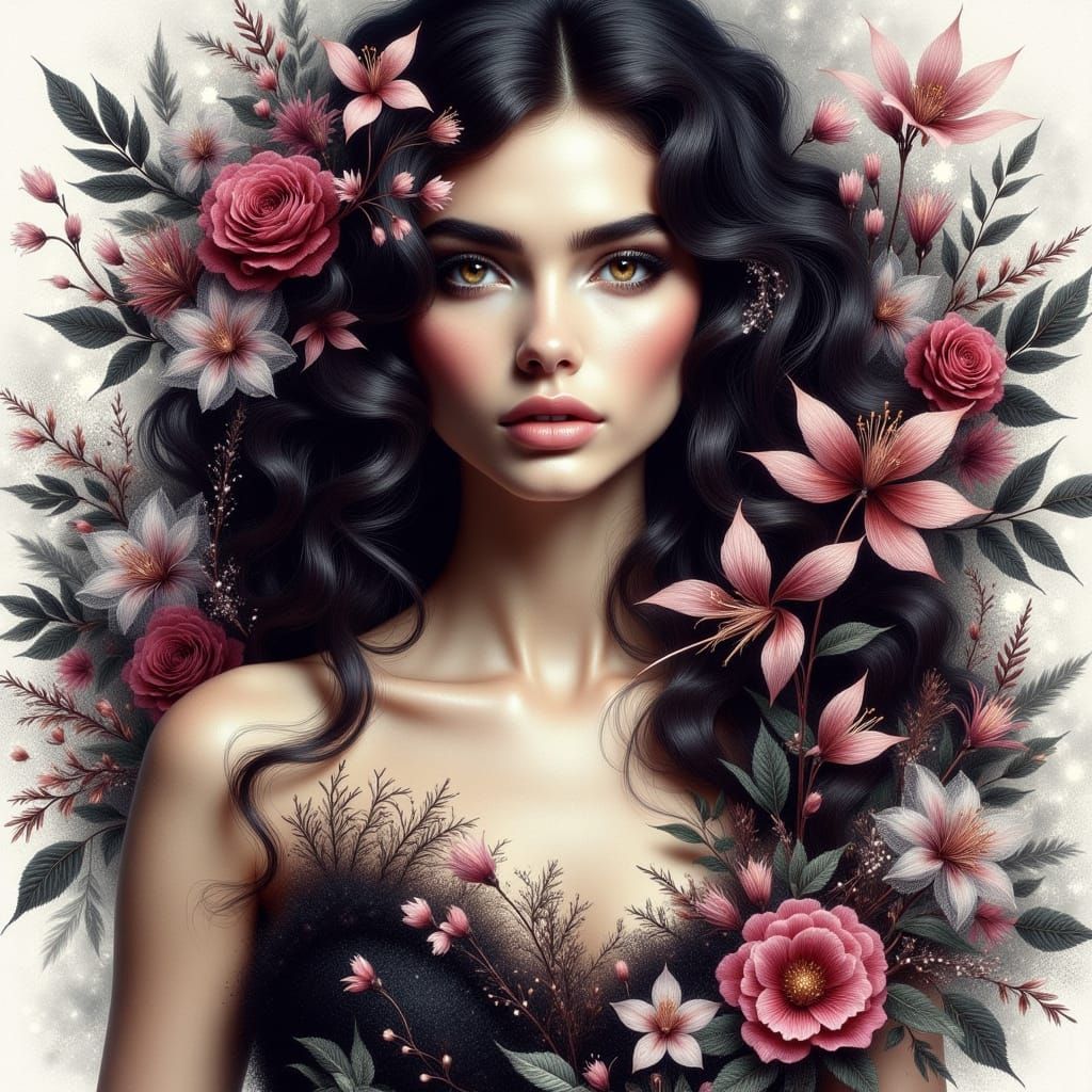 Enchanted Woman in Torn Paper Mixed Media Collage