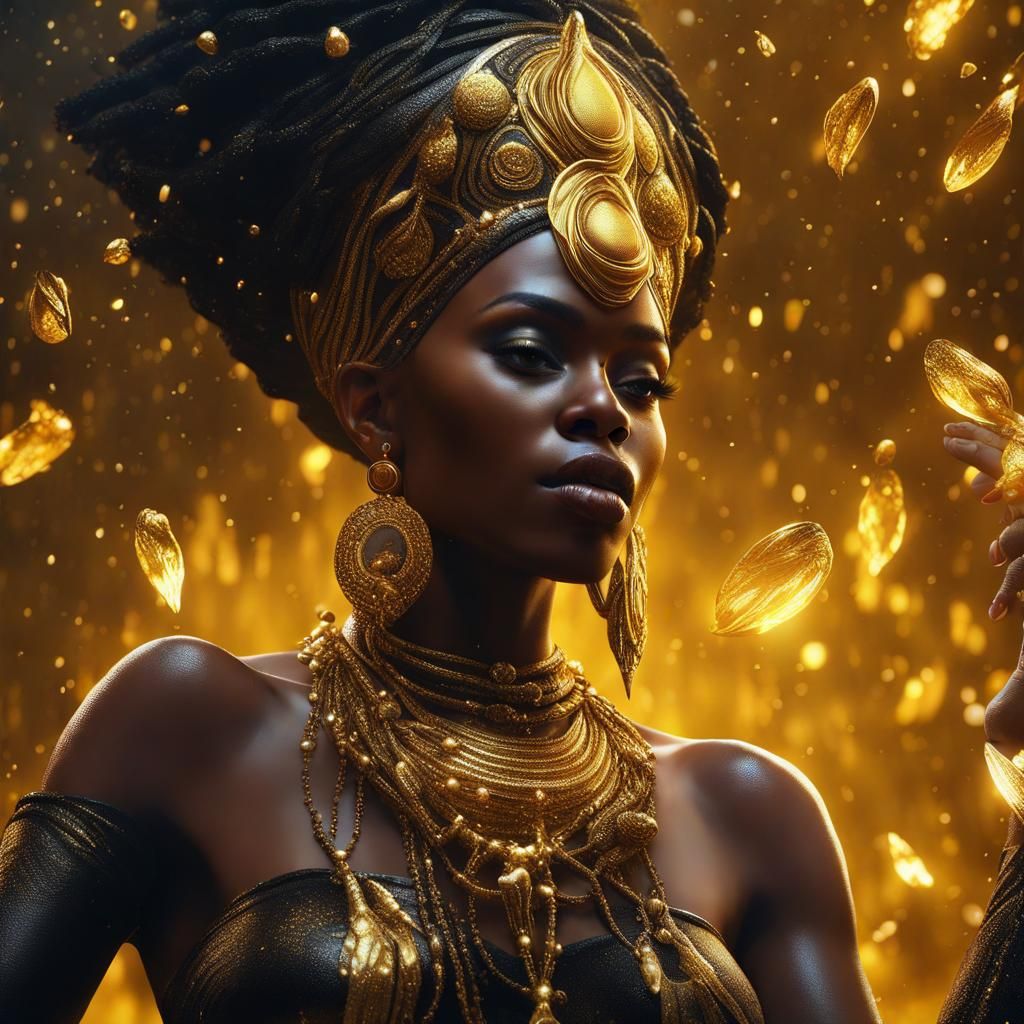 Goddess Oshun Showered in Gold: Fantasy Concept Art