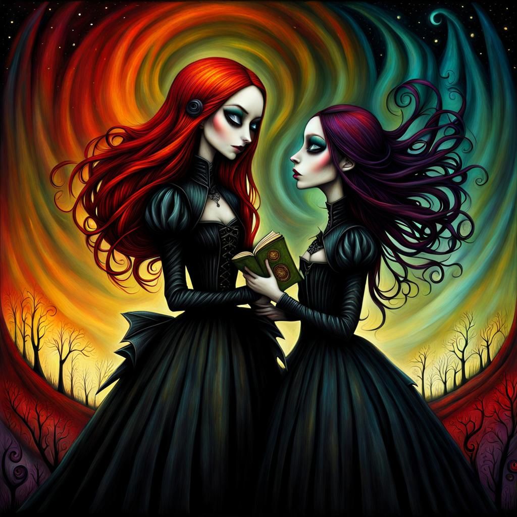 Sisters Reading: A Gothic-Punk Fairytale Scene