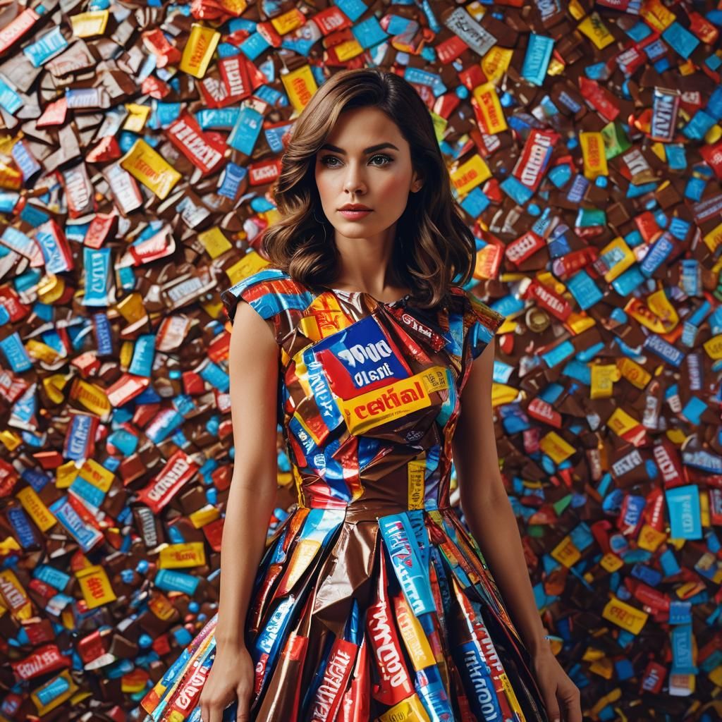 Pop Art Dress Made of Chocolate Wrappers