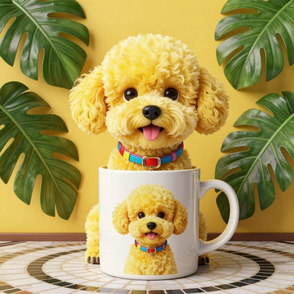 Hyperrealistic Bichon Frise in Mug 3D Sculpture