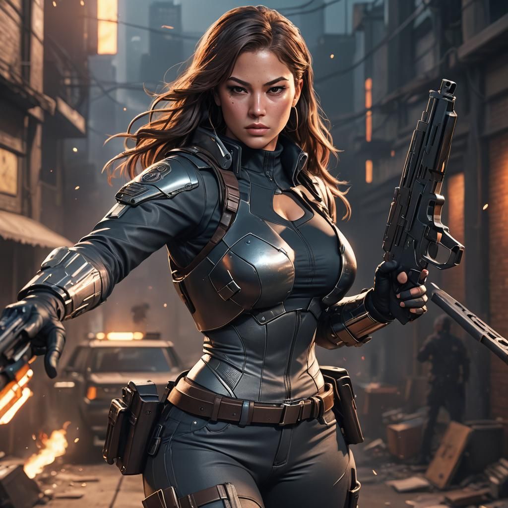 Agent Ashley Graham with Gun in 3D Anime Art