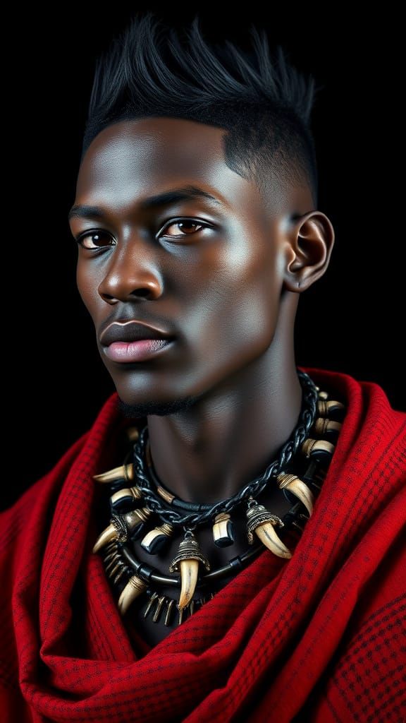 Dark Skinned Fantasy Warrior in Vibrant Firebrick Red Blanke...