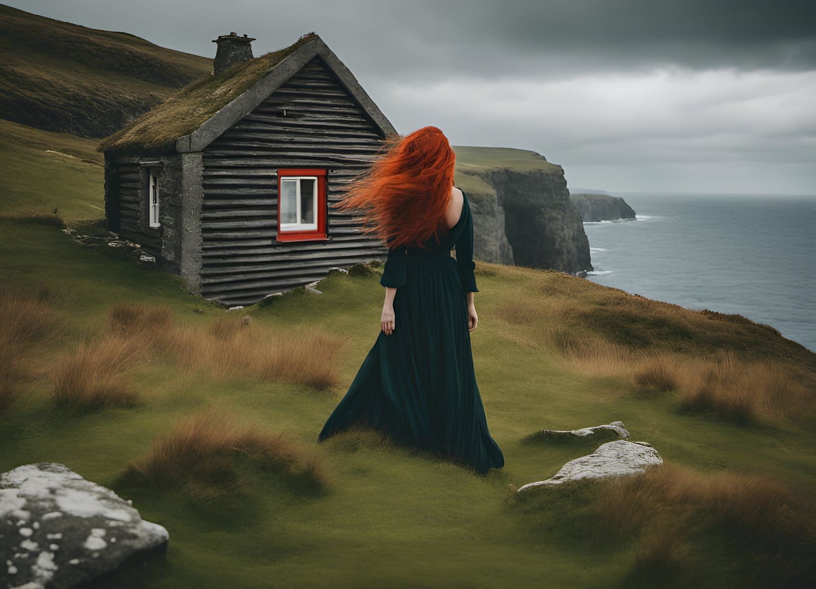 rustic cabin on lush cliffs in Ireland