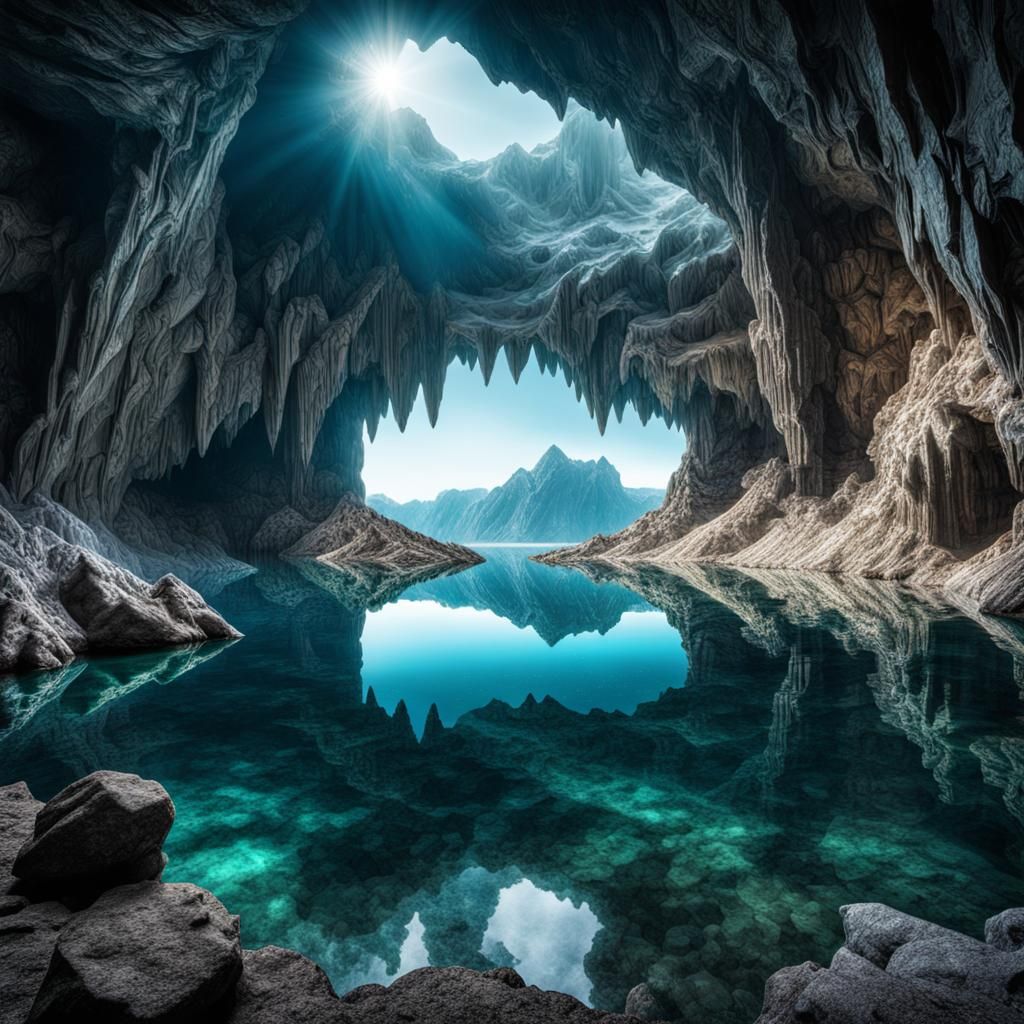 Crystal Cave Lake: Hyperrealistic Digital Render