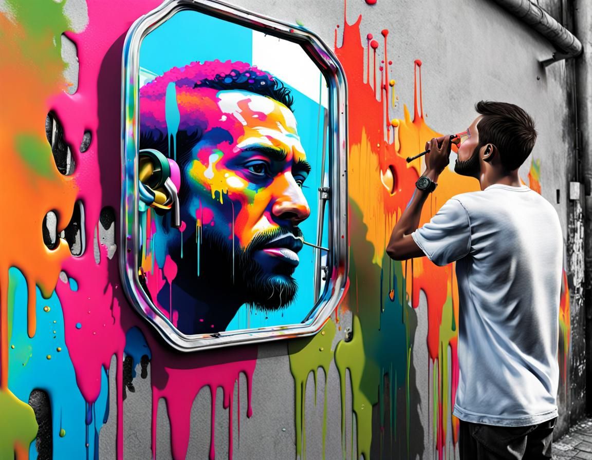 Infinite Reflections: Graffiti Art with Mirror Effect