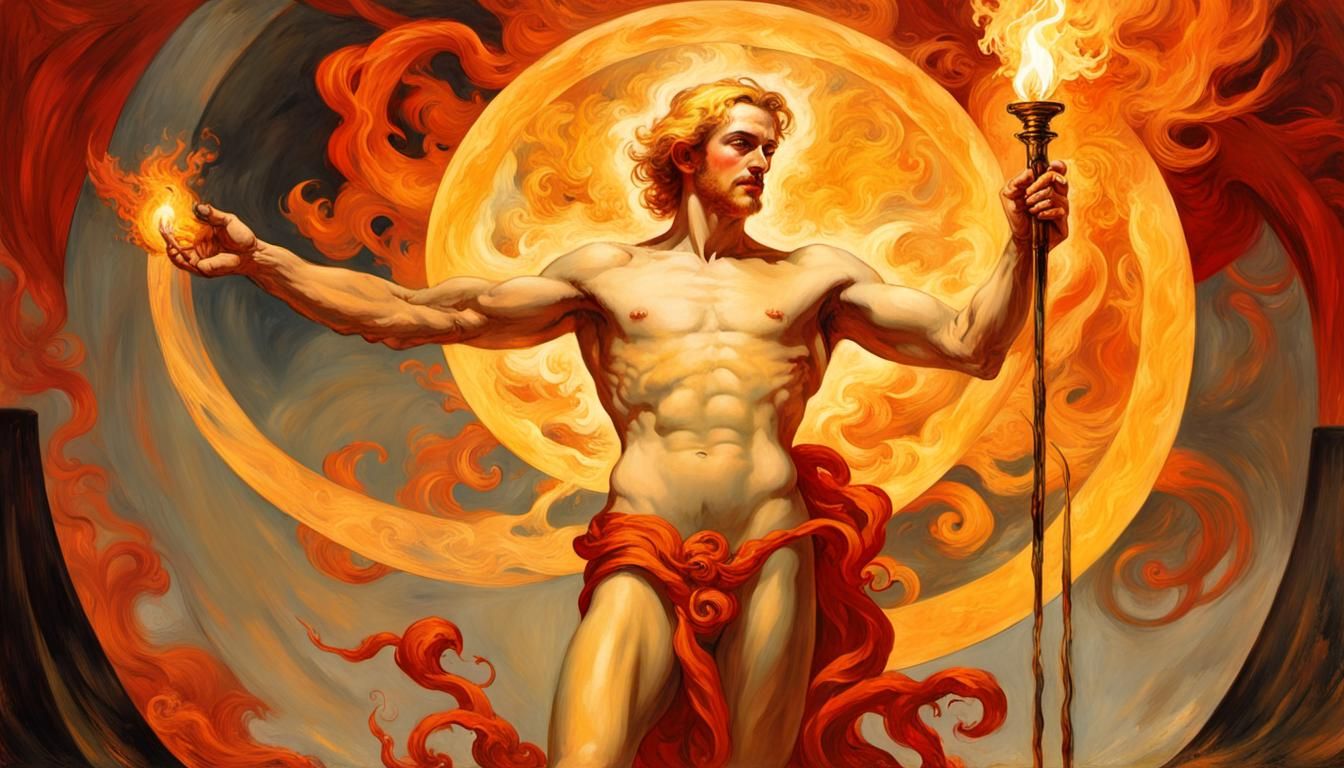 Prometheus with Torch in Art Nouveau Style