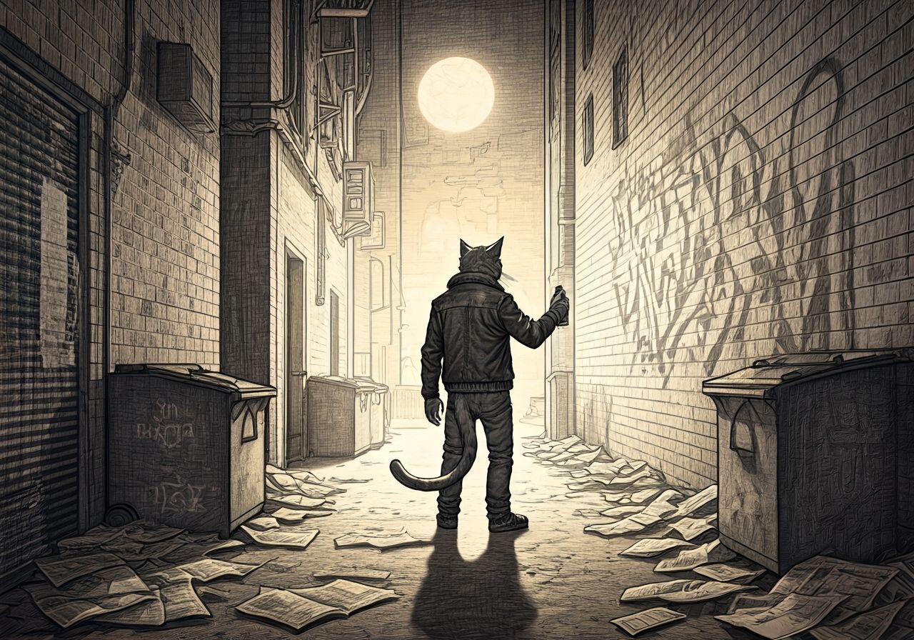 Alley Cat Grafitti Artist: Gritty Pencil Sketch