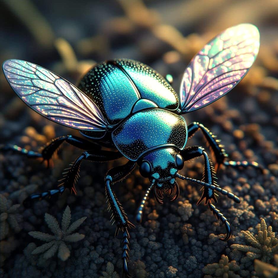 Hyperrealistic Iridescent Beetle Close-Up in HDR