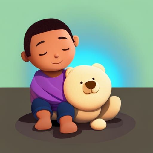 Baby Sleeping on Plush, Pixar-Style 3D Art