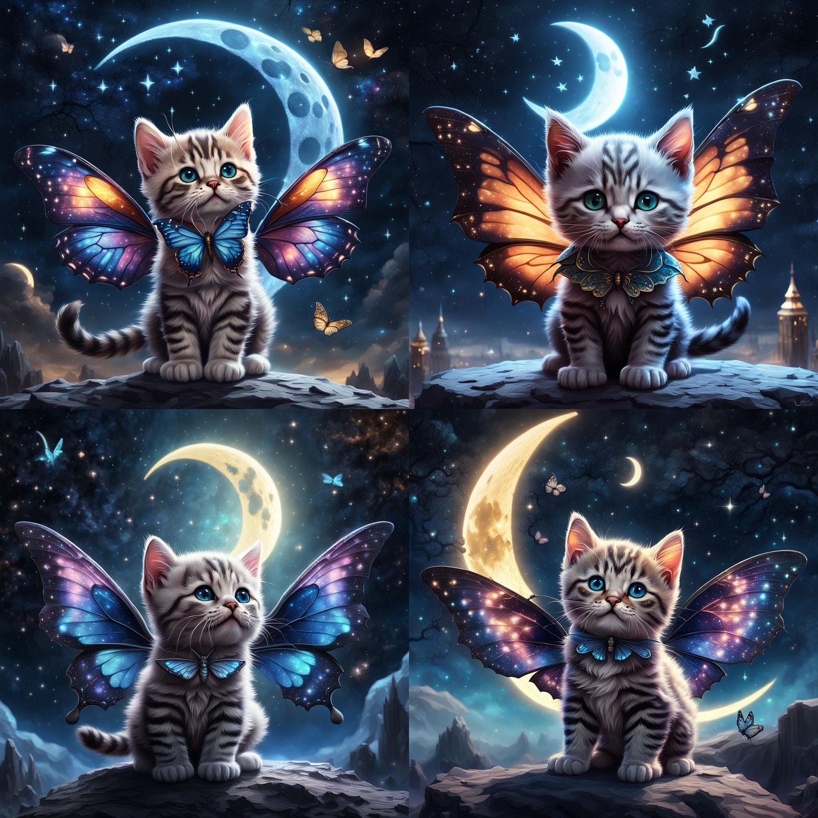 Cosmic Kitten with Butterfly Wings, Detailed Matte Painting