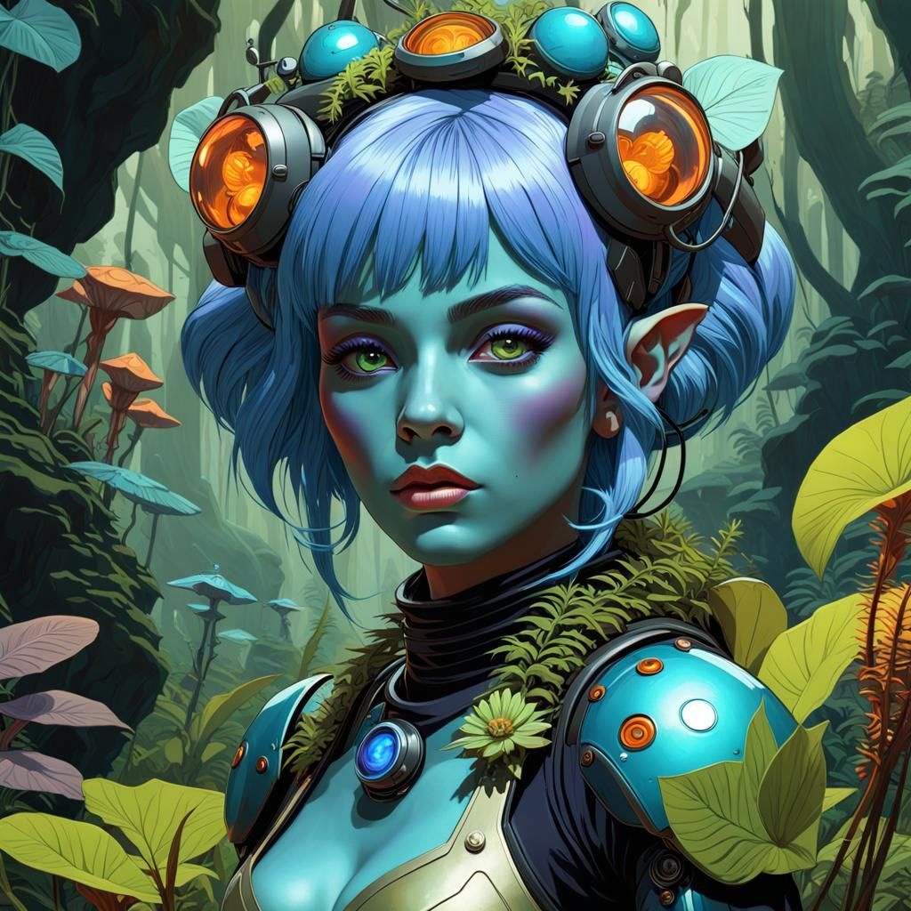 Blue Goblin Scientist in Carnivorous Rainforest