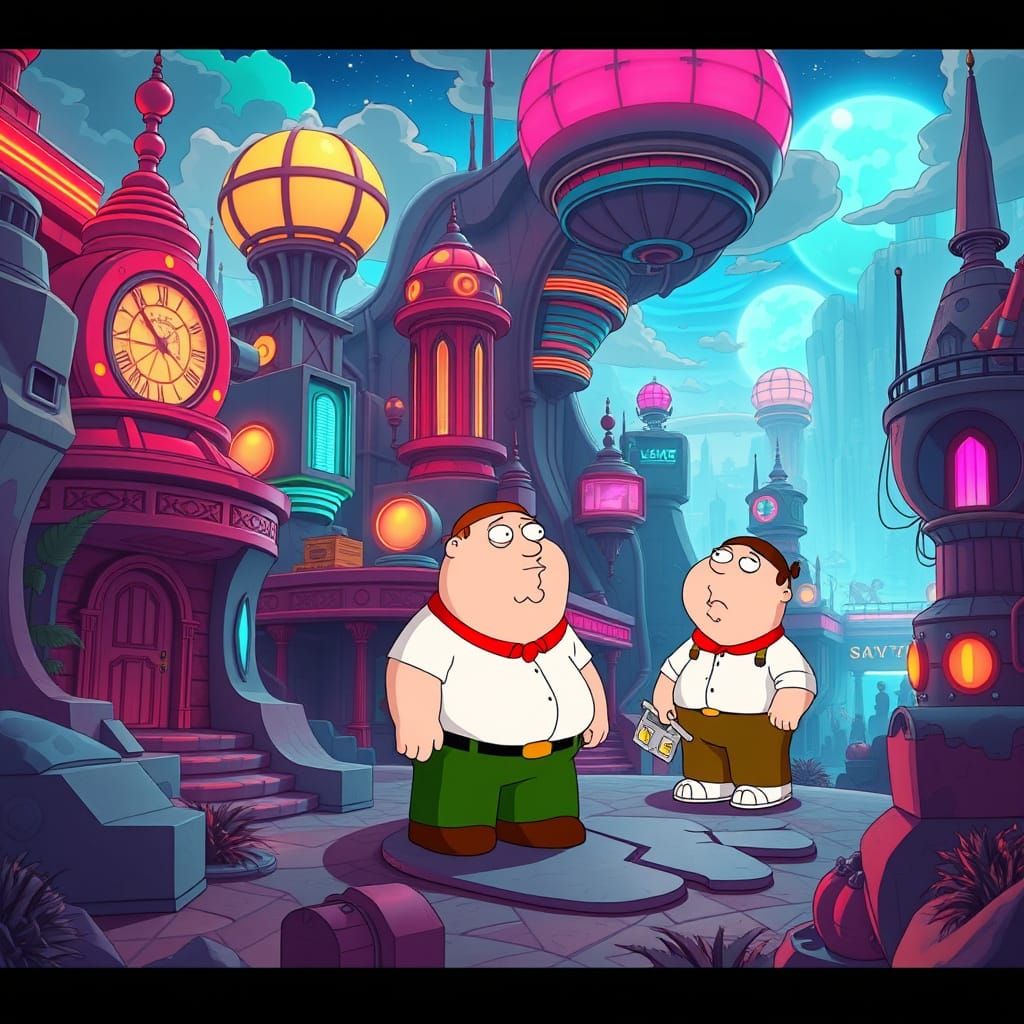 Family Guy in a Vibrant, Fantastical Landscape