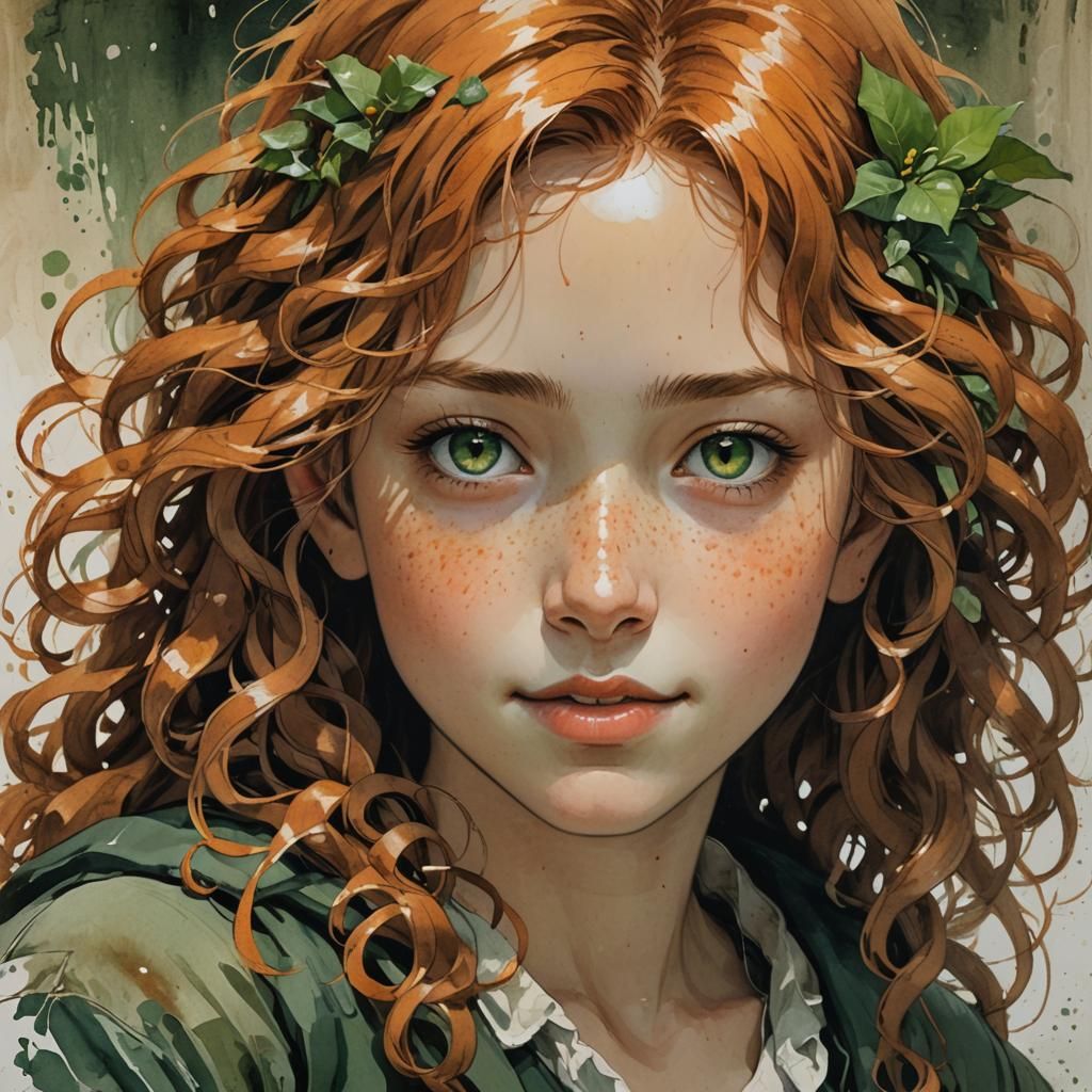 Girl Carving Wood, Dynamic Lighting in Watercolor Style