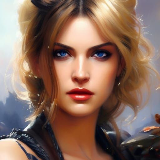 Colorful Oil Painting of Woman with Paint Stains