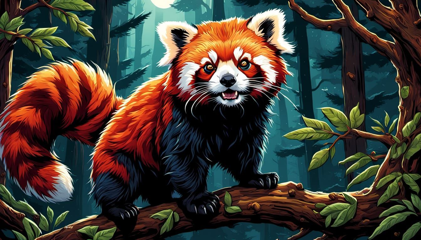 Red Panda in Lush Forest, Comic Book Art Style