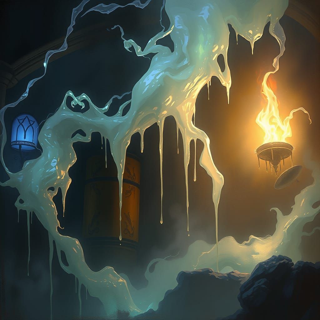 Ectoplasmic Ghostly Substance Dripping with Eerie Luminescen...