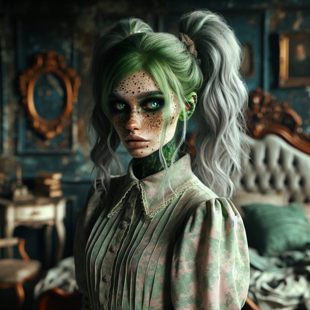 Gothic Witch in Rococo Bedroom, 8k Photorealistic