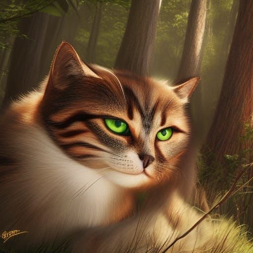 Realistic Forest Cat in Detailed Digital Painting