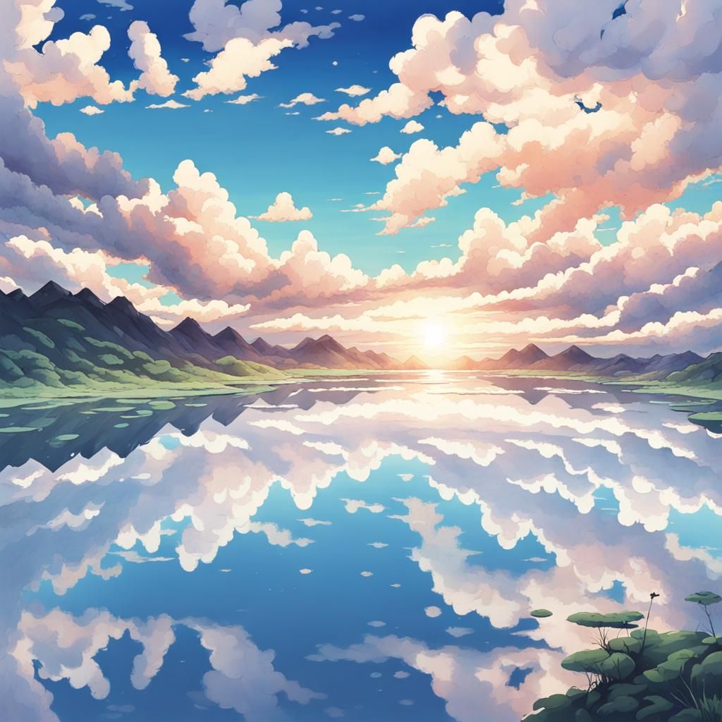 Harmonic Shore Reflection in Anime Style