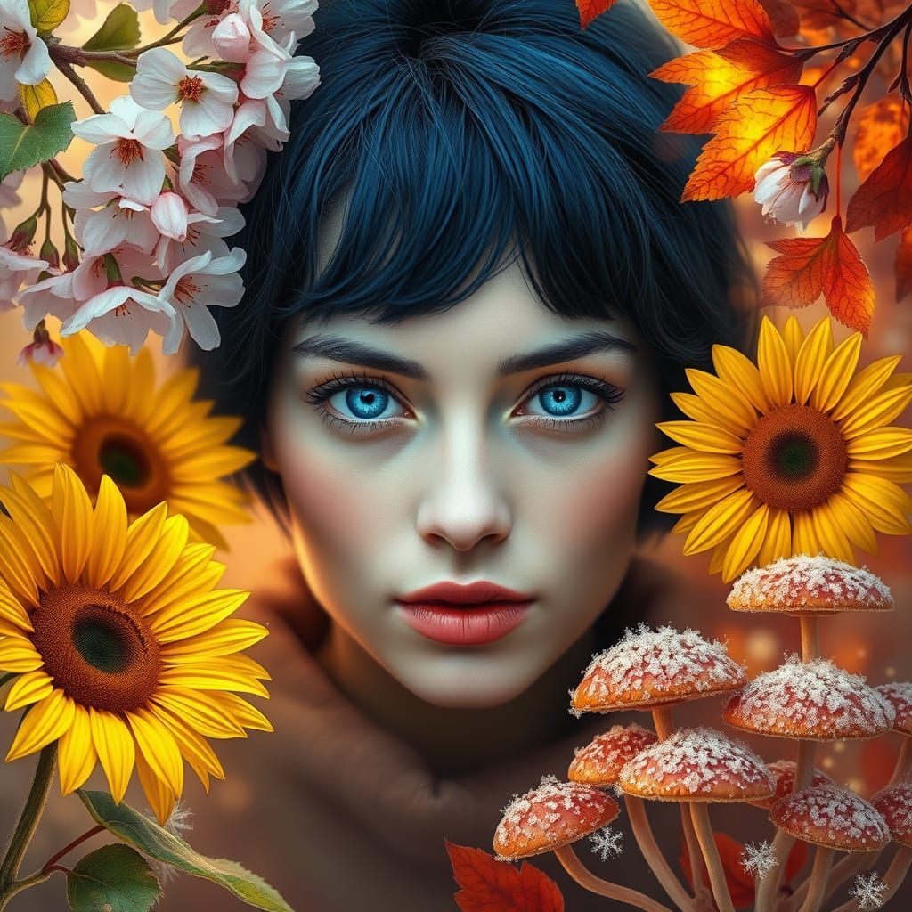 Ethereal Woman in the Heart of the Seasons