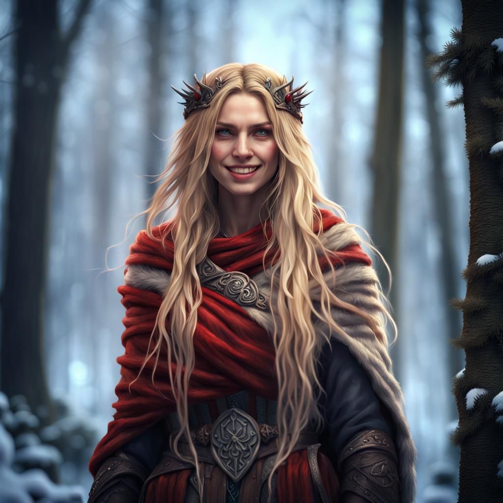 Druidess in Winter Forest: Digital Matte Painting