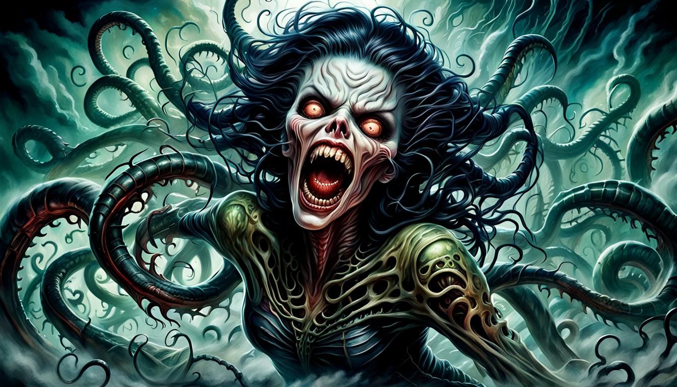 Eldritch Horror: Vampire Pin-Up in Biomechanical Art