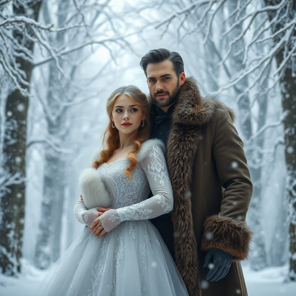 Elegant Couple in Winter Wonderland